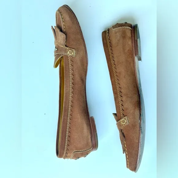 Tod’s Suede Loafers, light brown, logo, size 36.5, US 6.5