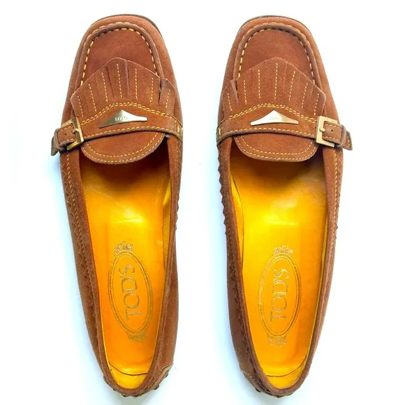 Tod’s Suede Loafers, light brown, logo, size 36.5, US 6.5