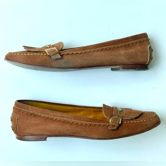 Tod’s Suede Loafers, light brown, logo, size 36.5, US 6.5