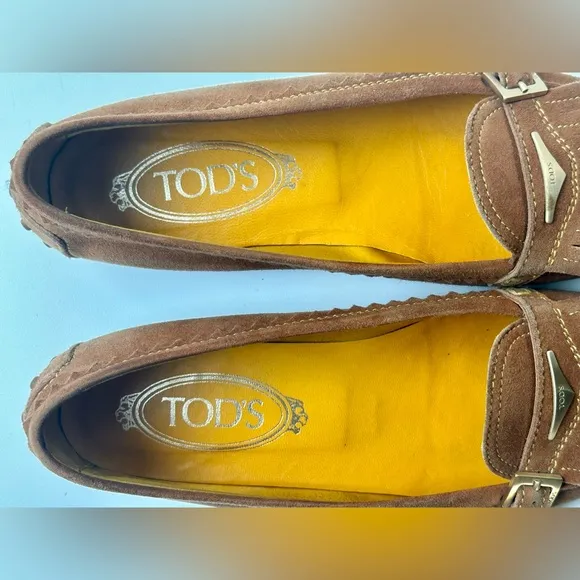 Tod’s Suede Loafers, light brown, logo, size 36.5, US 6.5