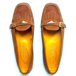 Tod’s Suede Loafers, light brown, logo, size 36.5, US 6.5