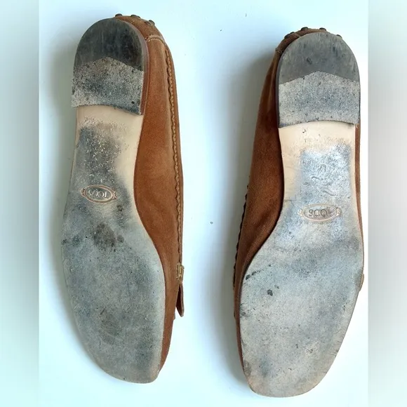 Tod’s Suede Loafers, light brown, logo, size 36.5, US 6.5