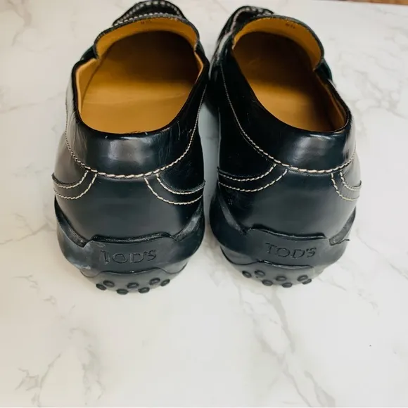 Tod’s Womens Black Leather Rubber Sole Loafers | Size 9.5