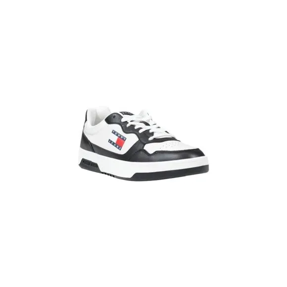 Tommy Hilfiger Jeans Leather Lace-Up Sneakers with Rubber Sole Men White