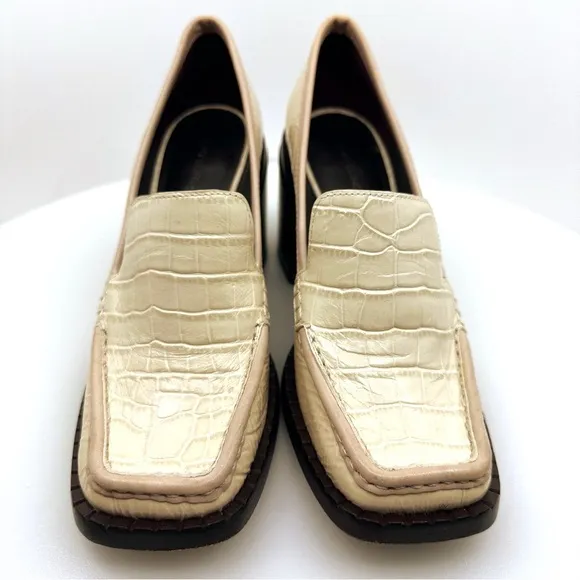 Tory Burch 70s Square Heeled Loafer 85mm Size 7.5 Cream