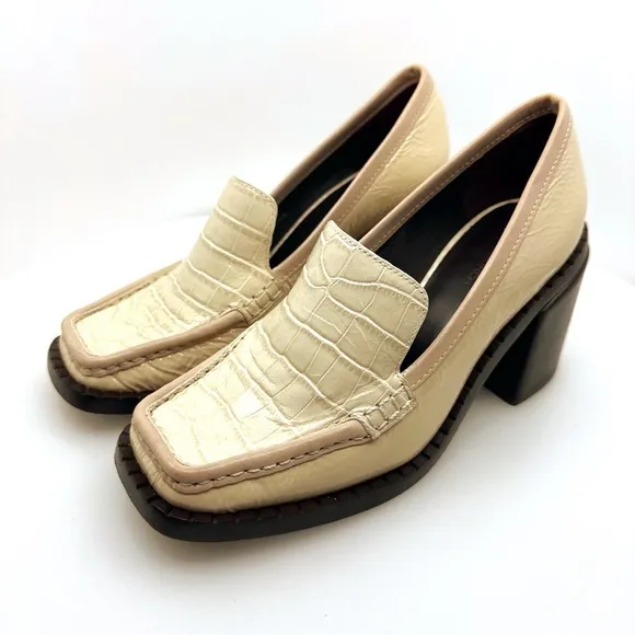 Tory Burch 70s Square Heeled Loafer 85mm Size 7.5 Cream