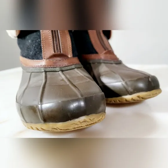 Tory Burch Abbott Shearling Duck Boots Front Zip Almond/Charcoal/Olive US 9
