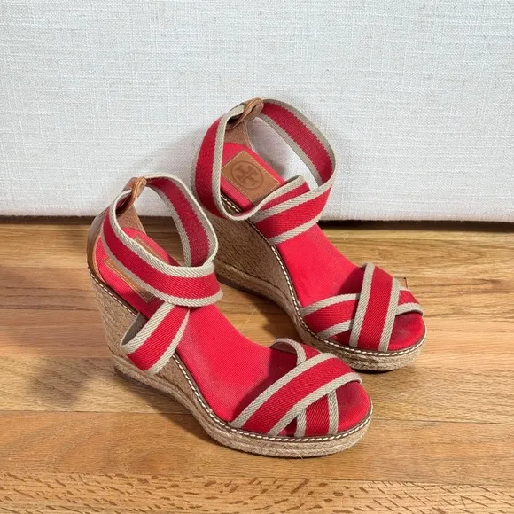 Tory‎ Burch Adonis Red Rope Wedges Wedge Espadrilles Size 7B