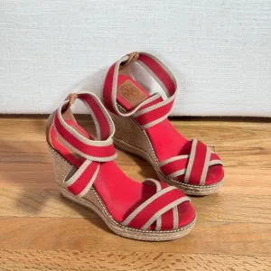 Tory‎ Burch Adonis Red Rope Wedges Wedge Espadrilles Size 7B