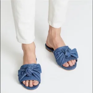TORY BURCH Annabelle Bow Slide Denim Chamb…