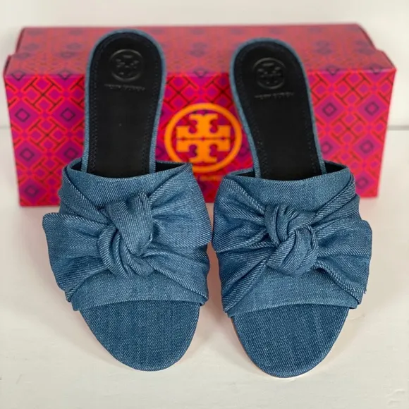 TORY BURCH Annabelle Bow Slide Denim Chamb…