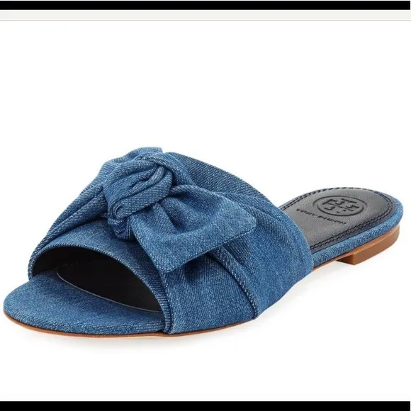 TORY BURCH Annabelle Bow Slide Denim Chamb…