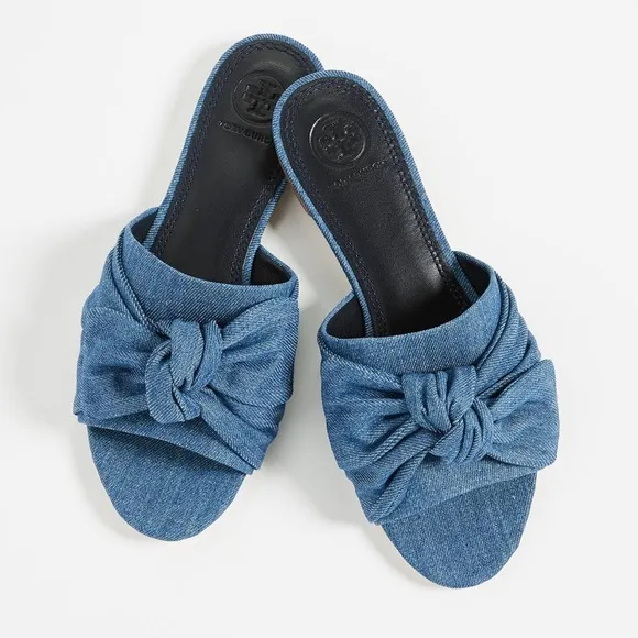 TORY BURCH Annabelle Bow Slide Denim Chamb…