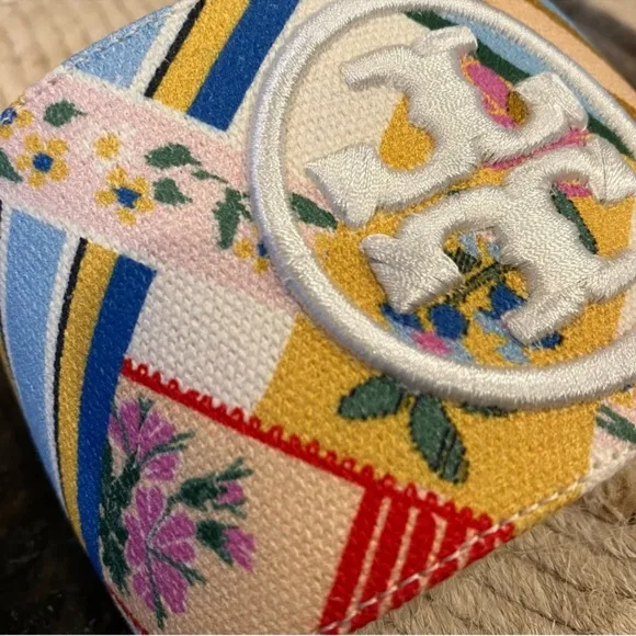 Tory Burch Benton Multicolor Ribbon Printed Canvas Espadrille Open Toe Sandals
