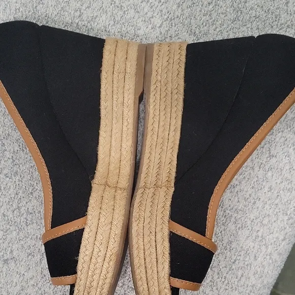 Tory Burch Black and Tan Espadrille Flats