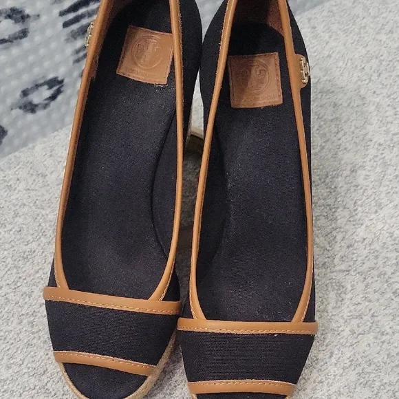 Tory Burch Black and Tan Espadrille Flats