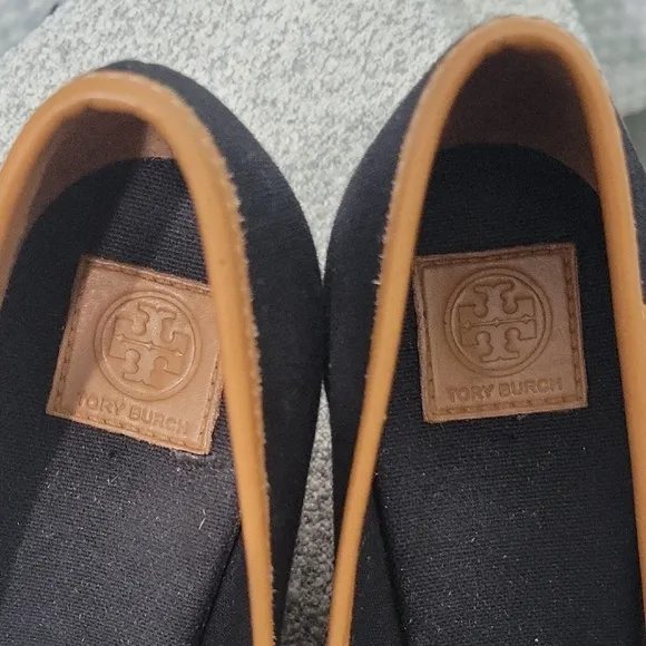 Tory Burch Black and Tan Espadrille Flats