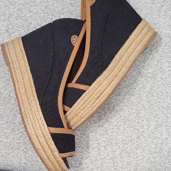Tory Burch Black and Tan Espadrille Flats