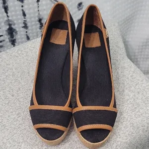 Tory Burch Black and Tan Espadrille Flats