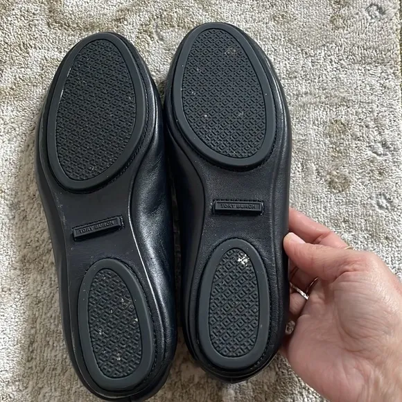 Tory Burch Black Minnie Travel Ballet Flats Gold Logo