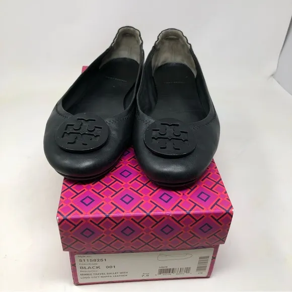 Tory Burch Black Minnie Travel Ballet Flats Size 7.5