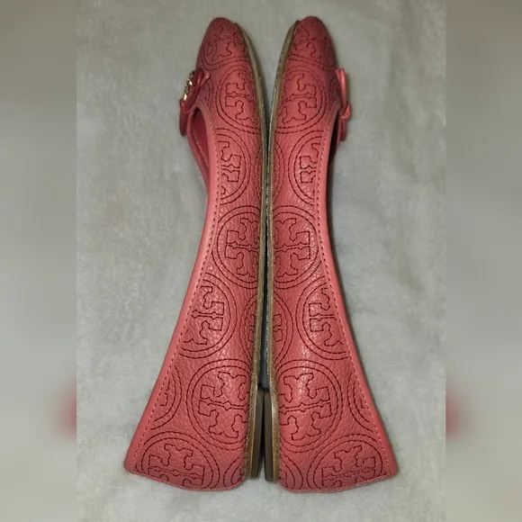 Tory Burch Coral Rose Petal Chelsea Stitched Logo Ballerina Flats Size 8.5M