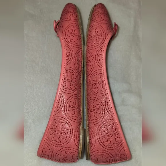 Tory Burch Coral Rose Petal Chelsea Stitched Logo Ballerina Flats Size 8.5M