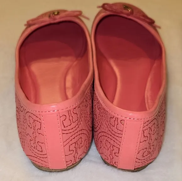 Tory Burch Coral Rose Petal Chelsea Stitched Logo Ballerina Flats Size 8.5M