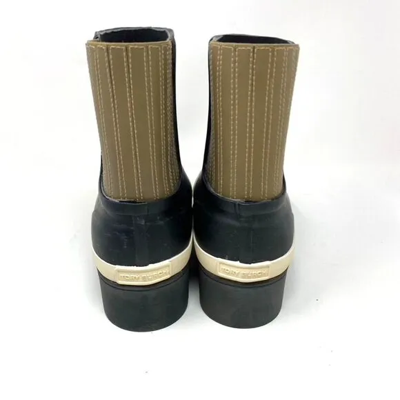 Tory Burch Hurricane Boots Foul Weather Ankle Rain Boots Black Size 9 NWOB