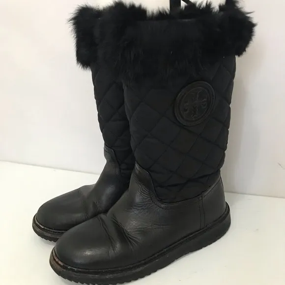 Tory Burch Joey Fur Trim Quilted Winter Boots Size 8