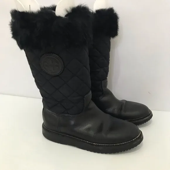 Tory Burch Joey Fur Trim Quilted Winter Boots Size 8