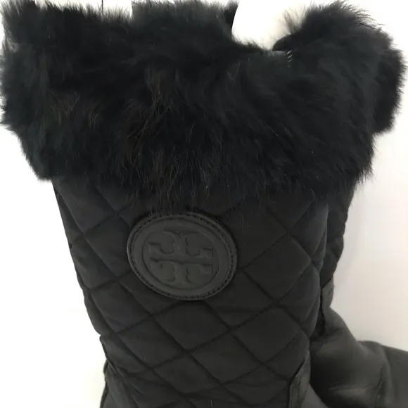 Tory Burch Joey Fur Trim Quilted Winter Boots Size 8