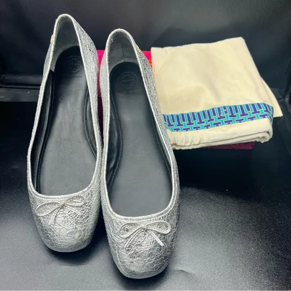 Tory Burch Laila 2 driver  Silver Ballet Flats