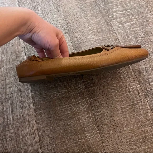 Tory Burch Leather Ballet Flats Travel Shoe Cognac Whisky British Tan Brown