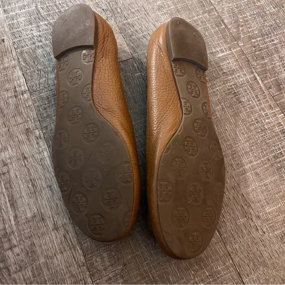 Tory Burch Leather Ballet Flats Travel Shoe Cognac Whisky British Tan Brown