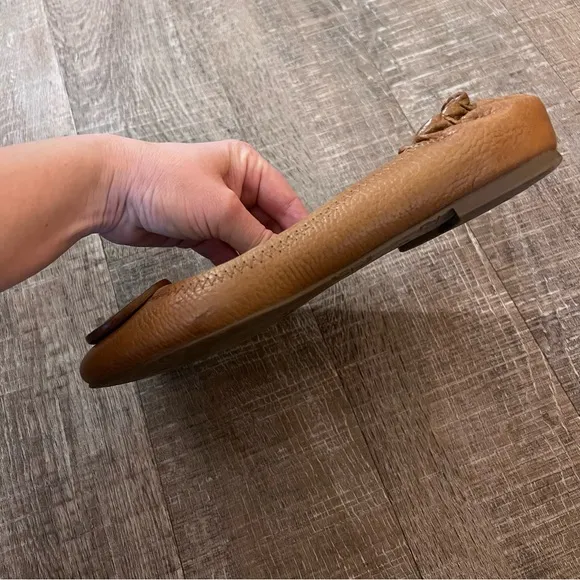 Tory Burch Leather Ballet Flats Travel Shoe Cognac Whisky British Tan Brown
