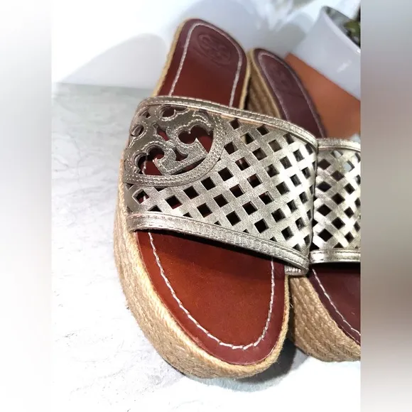 Tory Burch | Leather Thatched Espadrille Platform Sandals | 9 | Authenticated‼️