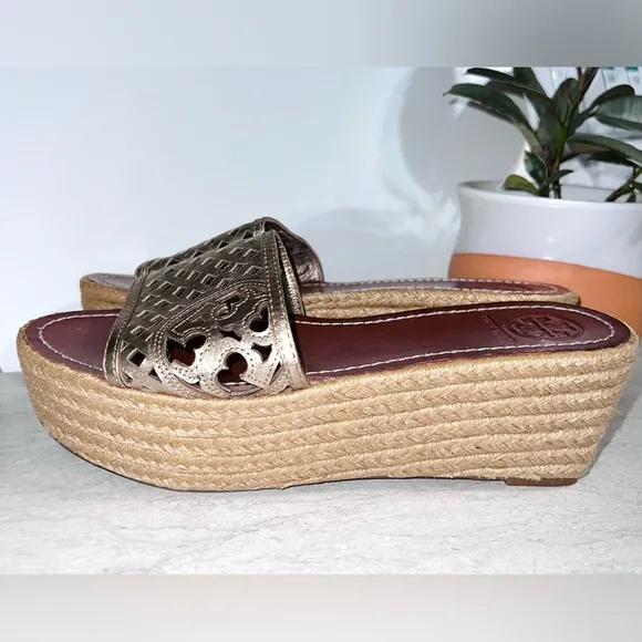 Tory Burch | Leather Thatched Espadrille Platform Sandals | 9 | Authenticated‼️