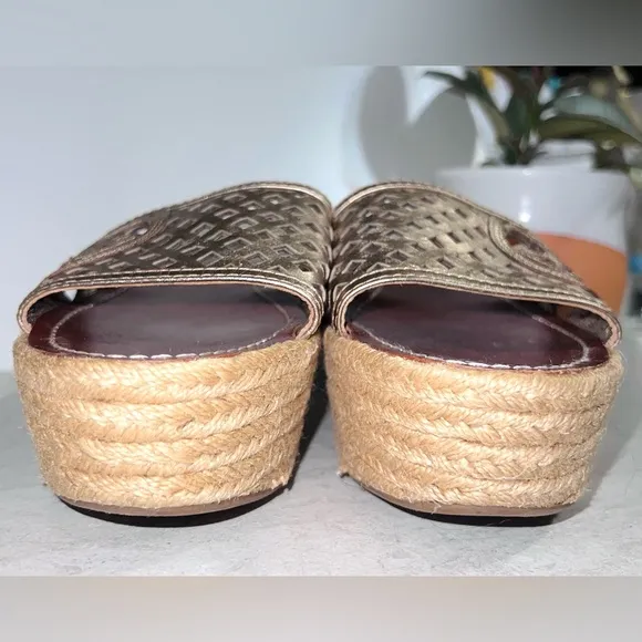 Tory Burch | Leather Thatched Espadrille Platform Sandals | 9 | Authenticated‼️