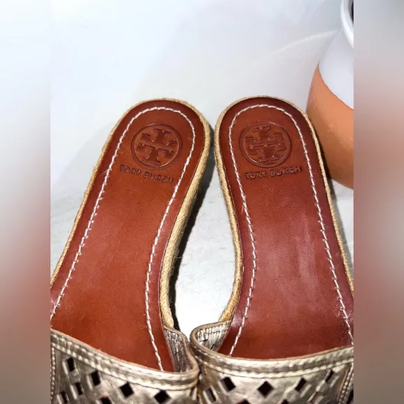 Tory Burch | Leather Thatched Espadrille Platform Sandals | 9 | Authenticated‼️