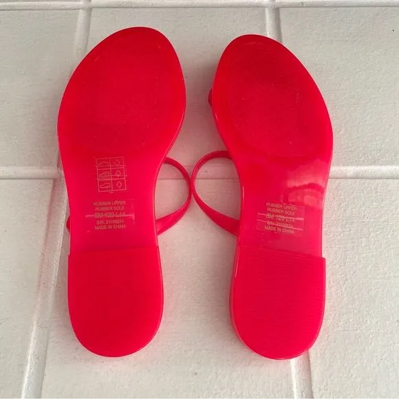 Tory Burch Logo Jelly Slides Size 5 Hot Neon Barbie Pink Sandals