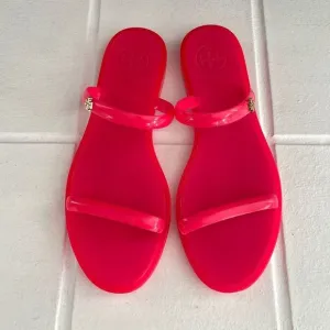 Tory Burch Logo Jelly Slides Size 5 Hot Neon Barbie Pink Sandals