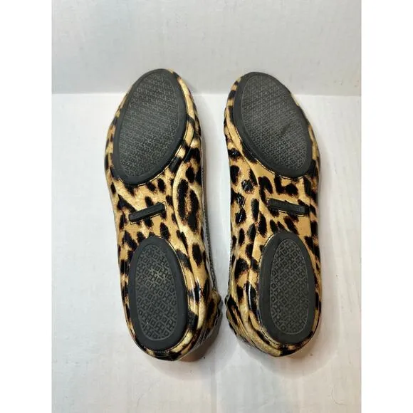 Tory Burch Logo Size 8 Minnie Travel Work Leopard Patent Leather Ballet Flats
