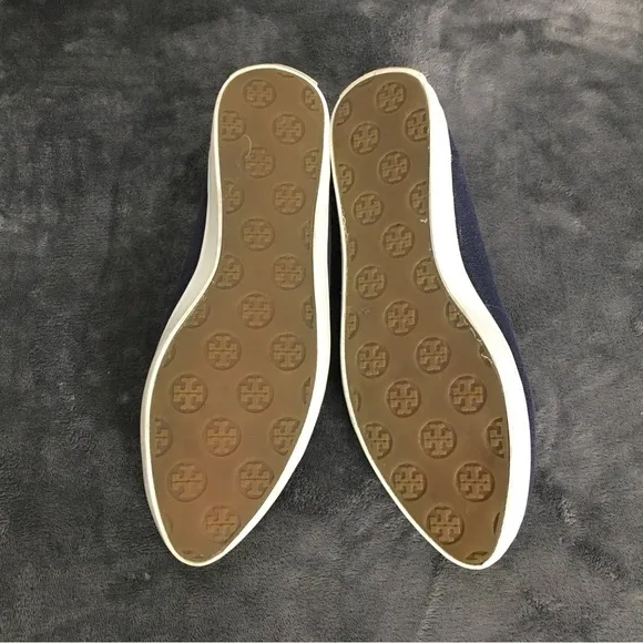 Tory Burch Marni Satin D’Orsay Flats Vintage Slip On Navy Blue With Bow READ