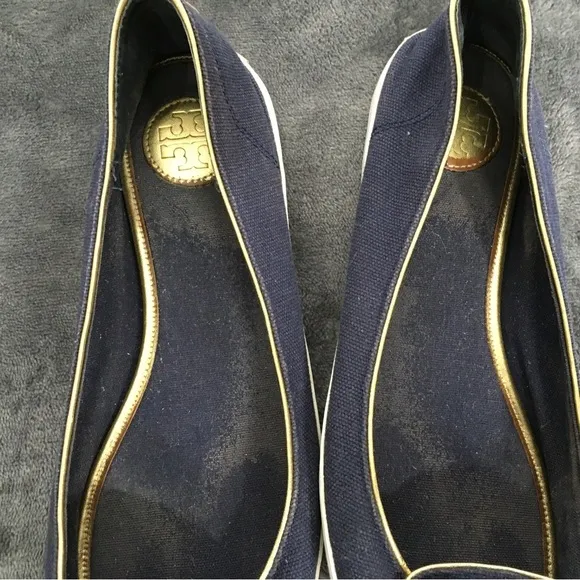 Tory Burch Marni Satin D’Orsay Flats Vintage Slip On Navy Blue With Bow READ