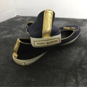 Tory Burch Marni Satin D’Orsay Flats Vintage Slip On Navy Blue With Bow READ
