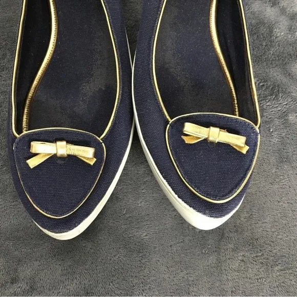 Tory Burch Marni Satin D’Orsay Flats Vintage Slip On Navy Blue With Bow READ