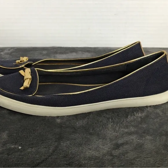 Tory Burch Marni Satin D’Orsay Flats Vintage Slip On Navy Blue With Bow READ