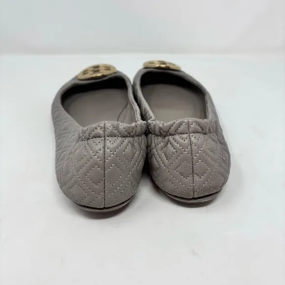 Tory Burch Minnie Quinn Quilted Travel Ballet Flats Taupe Gold Size 9