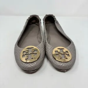 Tory Burch Minnie Quinn Quilted Travel Ballet Flats Taupe Gold Size 9